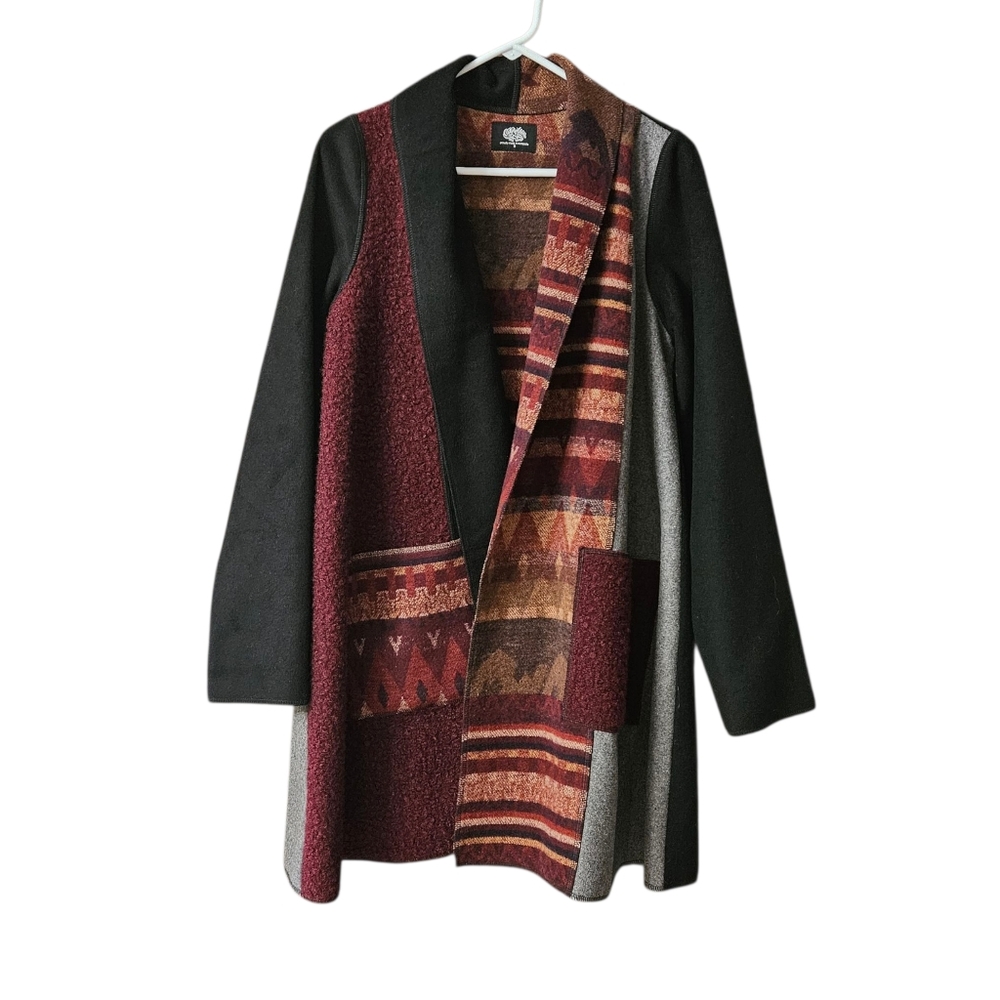 Cameleon Women's Open Front Swing Coat Color Block Size Small Art to Wear Artsy